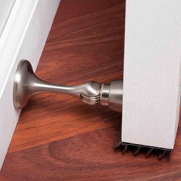 Magnetic Door Stop Brushed Silver Wall Mount with Door Sweep