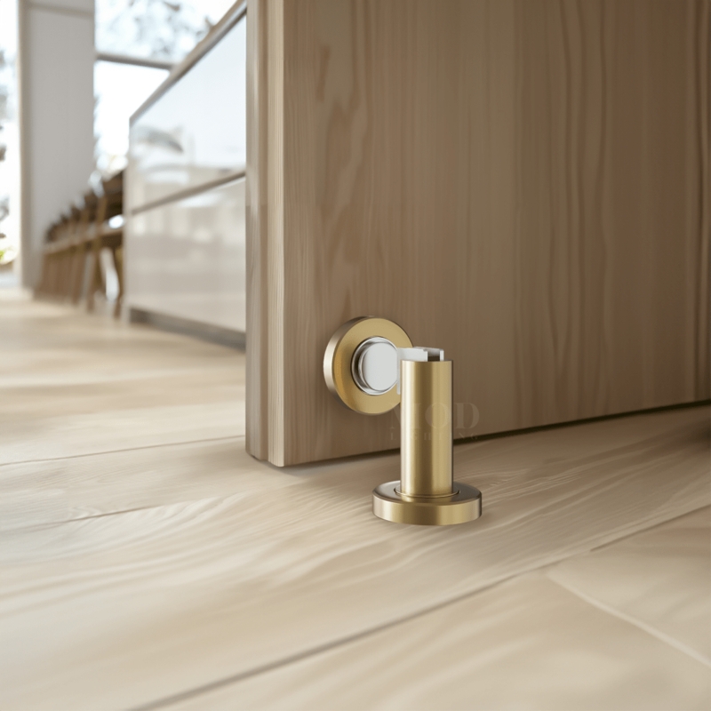Magnetic Door Stop: Champagne Gold Floor Post, Brushed Satin Finish