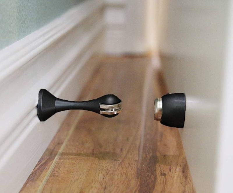 Magnetic Door Stop Charcoal Black Sleek Baseboard Catch