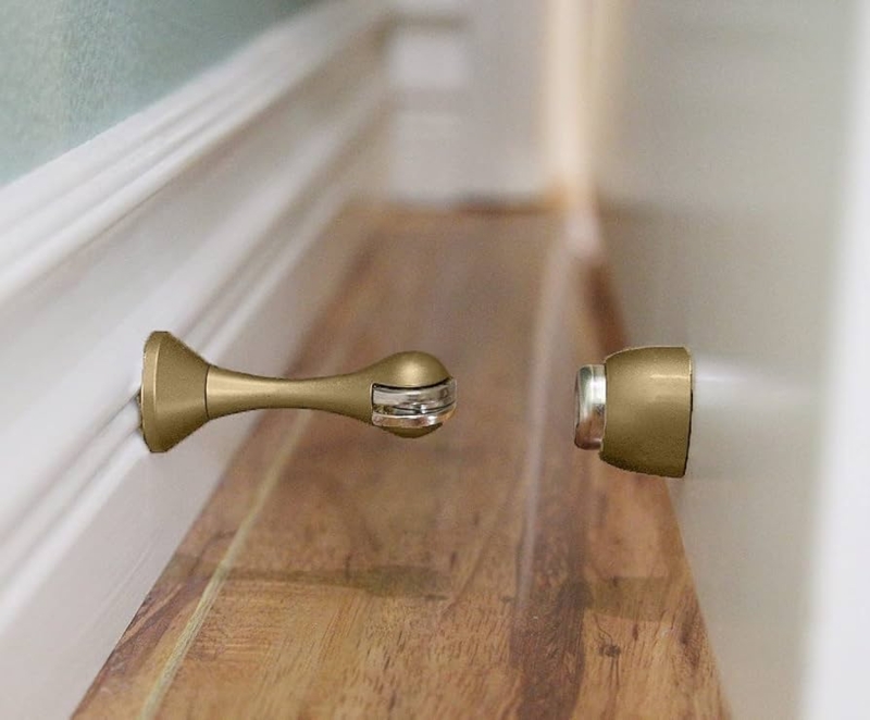 Magnetic Door Stop Gold Brass Brushed Finish Curved Post