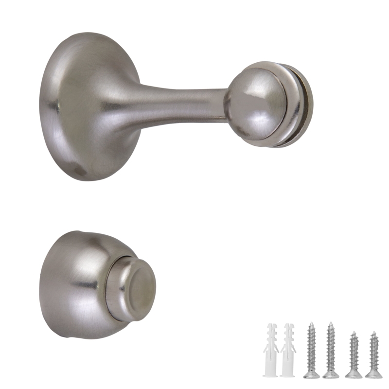 Magnetic Door Stop Satin Nickel Spring-Loaded Wall Protector