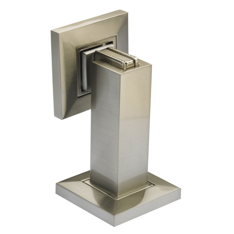 Magnetic Door Stop Set: Brushed Champagne Finish, Geometric Block Form