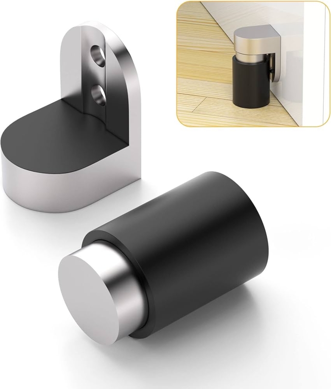 Magnetic Door Stopper: Height-Adjustable Floor Mount, Matte Black Finish
