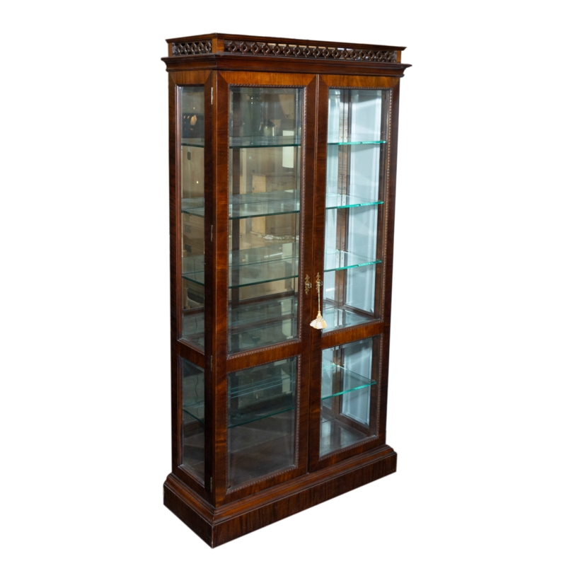 Mahogany Curio Cabinet with Pierced Gallery and Tassel Hardware