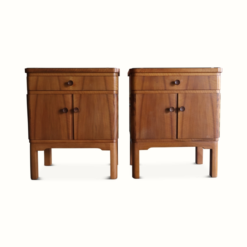 Mahogany Nightstand with Double Doors, Block Legs, and Rounded Top