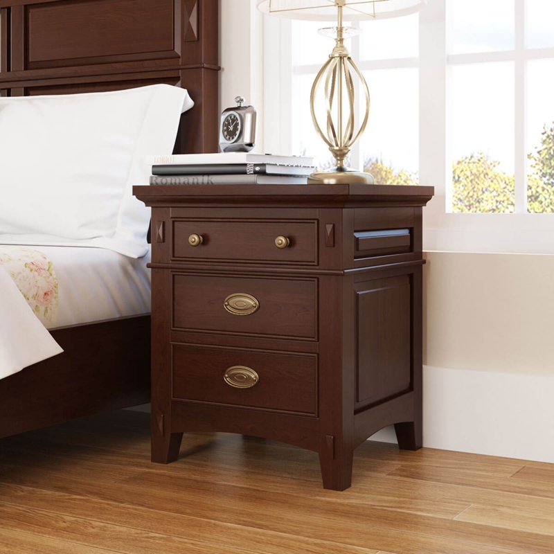 Mahogany Nightstand with Paneled Sides and Antique Brass Hardware