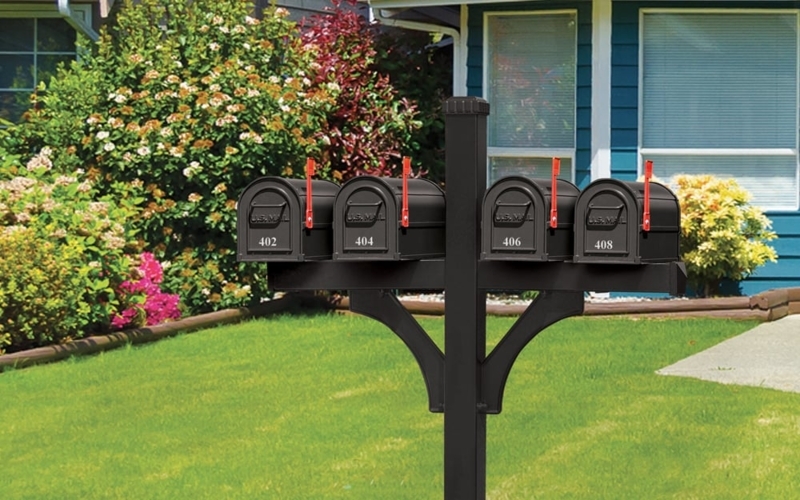 Mailbox System Multi-Unit Mount with Numbered Doors in Matte Black