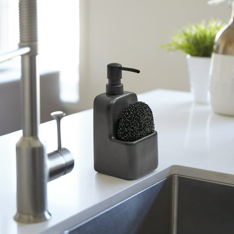 Mainstays Ceramic Liquid Soap Pump with Sponge Caddy Black Ceramic