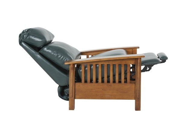 Manual Recliner Teal Green Honey Brown Wood Square Block Legs
