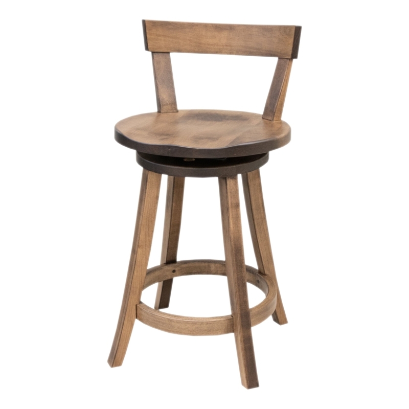 Maple Swivel Bar Stool with Contoured Wood Seat and Cocoa Finish