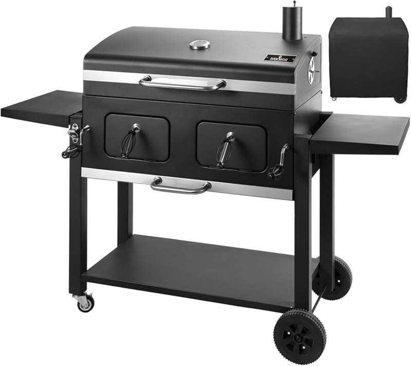 Matte Black Charcoal Grill with Dual Adjustable Trays