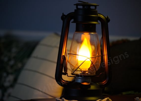 Matte Black Electric Lantern Flickering Flame Bulb Vented Cap