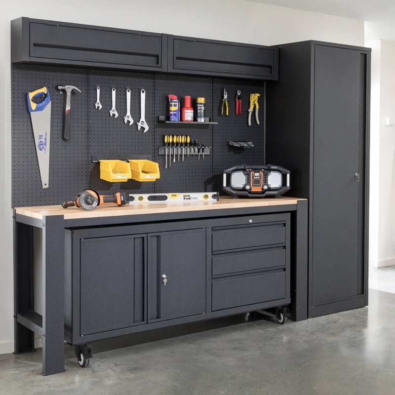 Matte Black Garage Workbench System with Pegboard