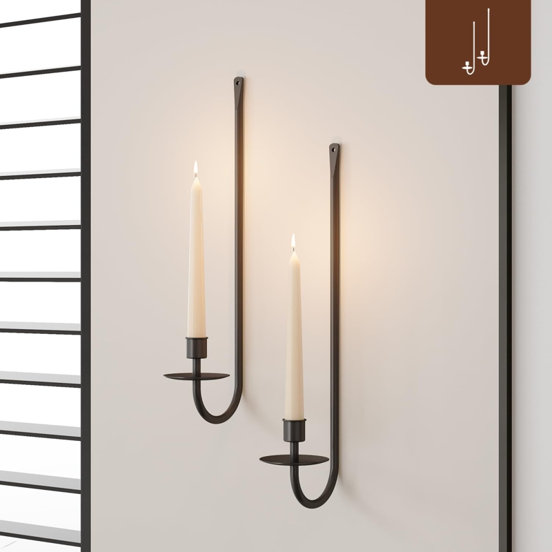 Matte Black J-Hook Candle Sconces with Vertical Extension