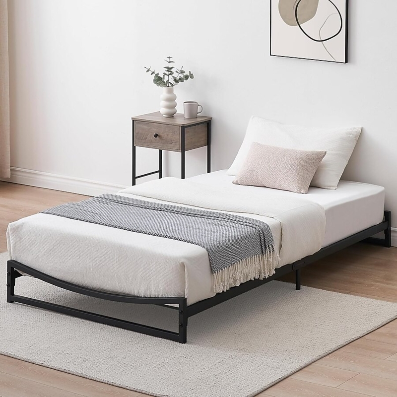 Matte Black Metal Bed, Heavy Duty Platform with Recessed Legs