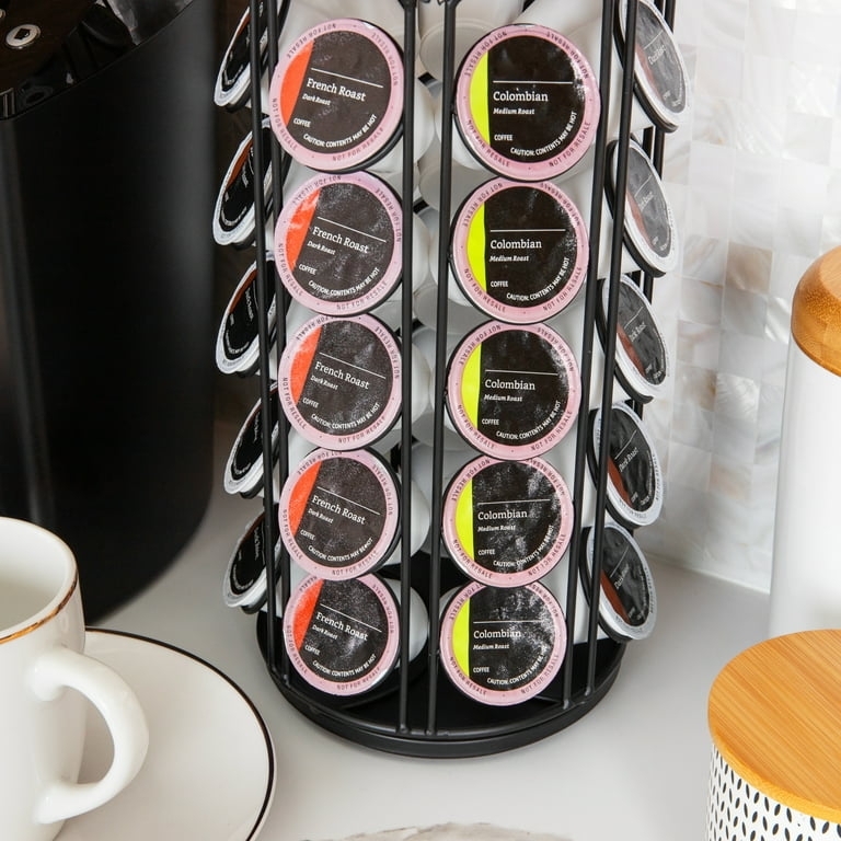 Matte Black Metal Coffee Pod Carousel, 35 Capacity Rotating