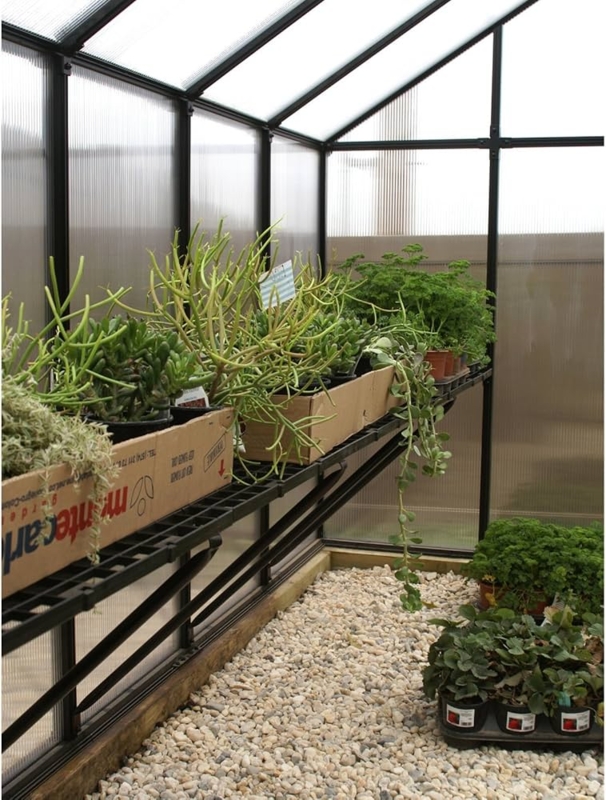 Matte Black Metal Greenhouse Bench with Integrated Wall Mount System