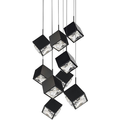 Matte Black Multi-Light Pendant with Tilted Faceted Crystal Cubes