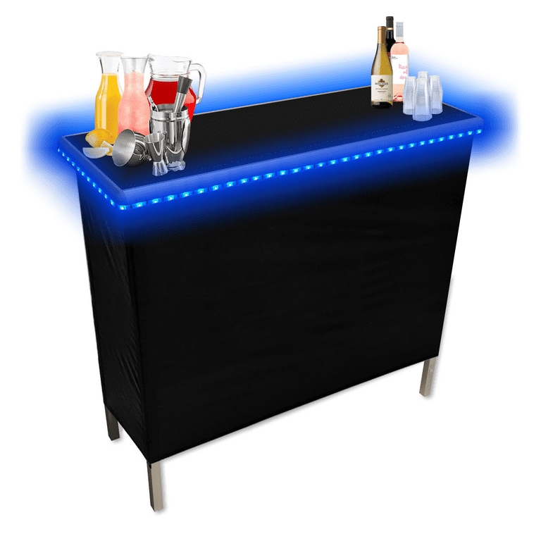 Matte Black Portable Bar Fabric Skirt LED Lighting Illuminated Station