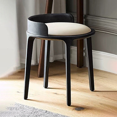 Matte Black Vanity Stool Wood Frame Wrap Around Backrest Tapered Legs