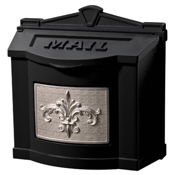 Matte Black Wall Mailbox Fleur De Lis Emblem Architectural Pediment