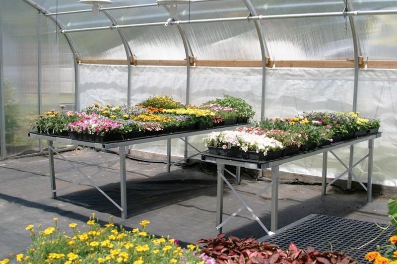 Matte Silver Greenhouse Bench featuring Industrial X-Brace Legs