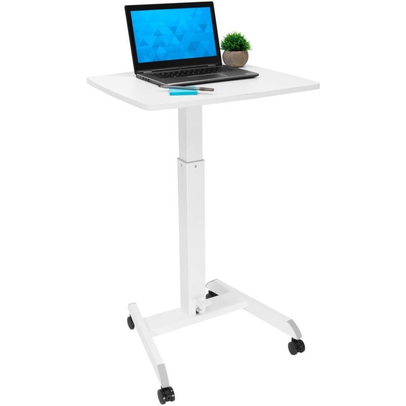 Matte White Standing Desk Foot Pedal Adjustment Locking Casters