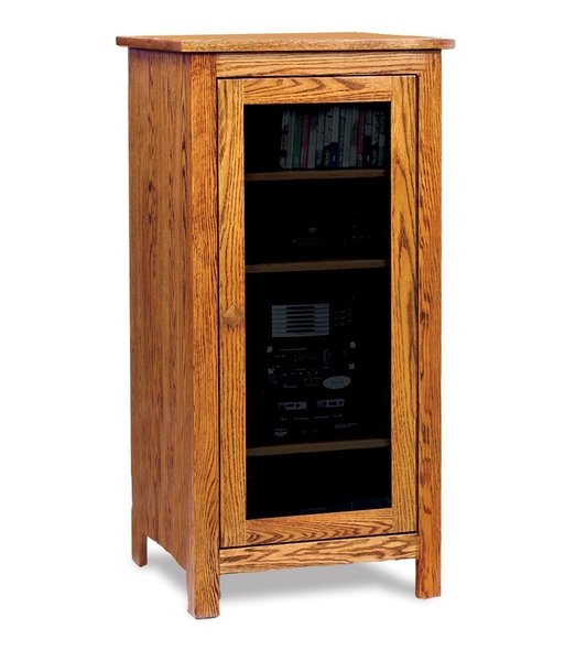 Media Cabinet Honey Brown Glass Door Diamond Knob Mission Style