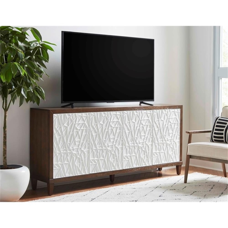 Media Console Geometric Faceted Doors Two-Tone High Contrast