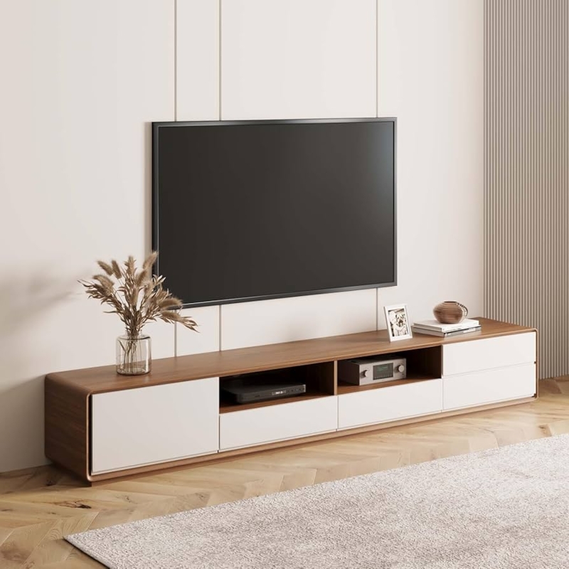 Media Console Lowline Silhouette Two-Tone White Rounded Frame