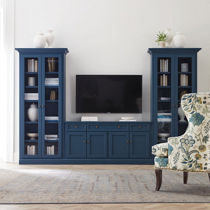 Media Console Navy Blue 3-Piece Set Glass Bookcases