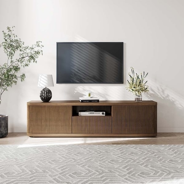 Media Console Vertical Slats Fluted Texture Rounded Corners Mid-Century