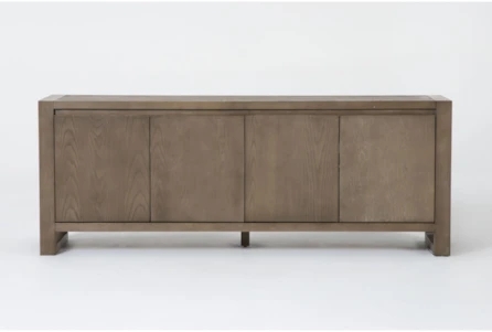Media Console Weathered Gray Finish Slab Front Block Legs Handleless