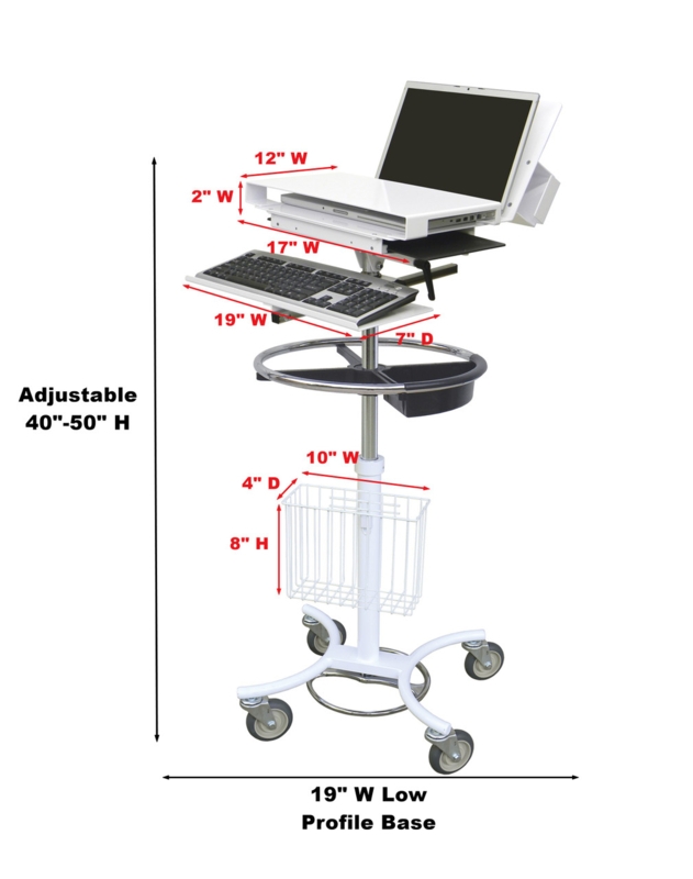 Medical Cart Low Profile Base Integrated Basket Keyboard Tray
