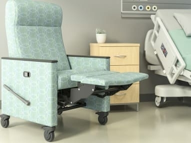 Medical Recliner Chair, Concentric Ring Pattern, Mint Green, Footrest.