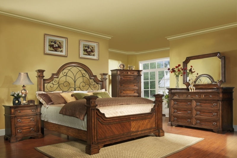 Mediterranean Bedroom Set Arched Headboard Metal Scrollwork Pilasters