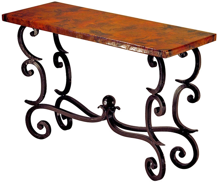 Mediterranean Console Table with Copper Top and Central Sphere Motif