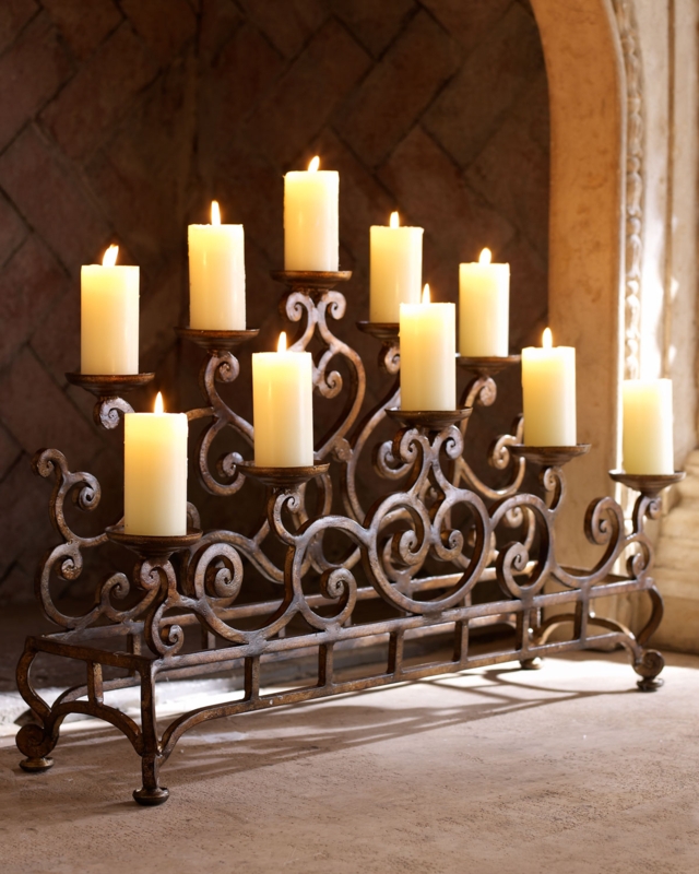 Mediterranean Rustic Candelabra with Ten Light Tiered Pillar Holders