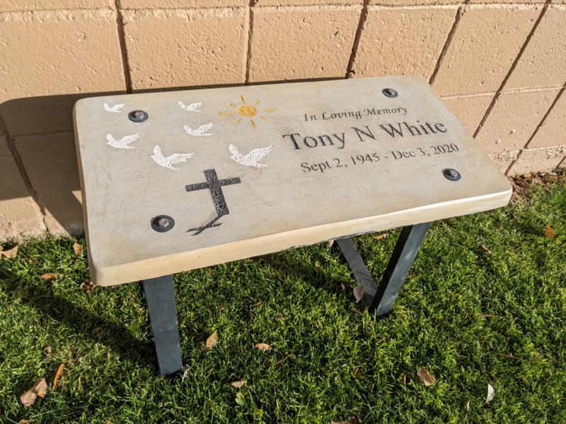 Memorial Bench Dove Graphics Stone Like Top Angled Legs