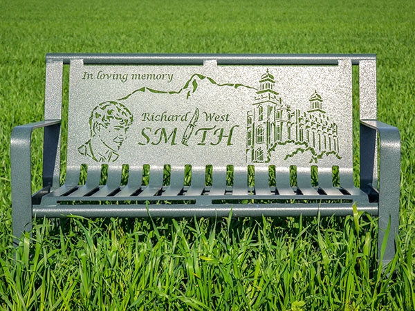 Memorial Bench Laser Cut Backrest Charcoal Gray Metal Park