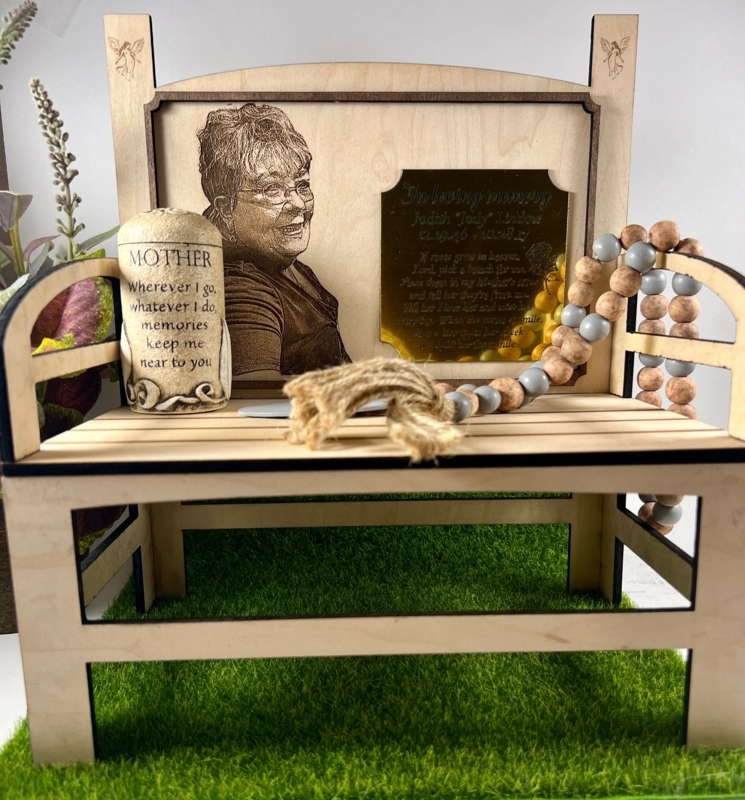 Memorial Bench Miniature Scale Gold Plaque Portrait Engraving