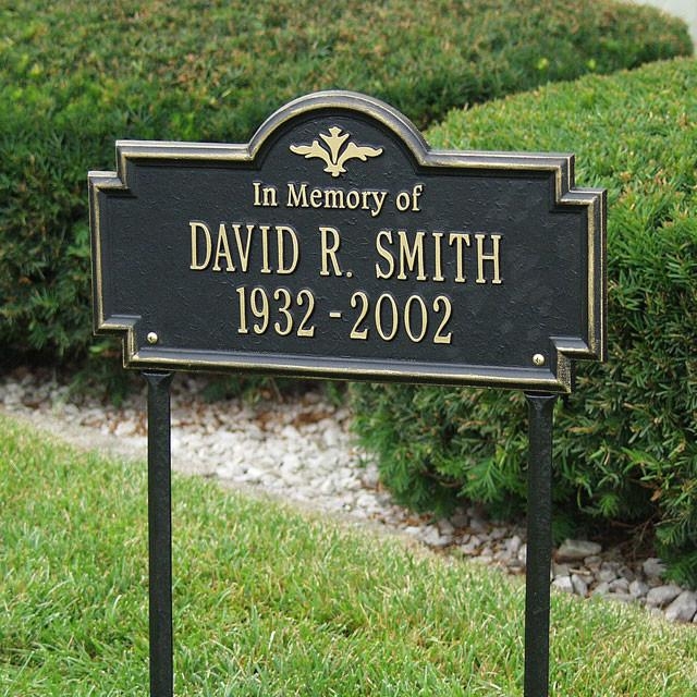 Memorial Plaque Arched Top with Decorative Crest and Gold Text