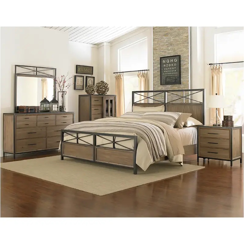 Metal and Wood Bed X-Brace Metalwork Distressed Finish