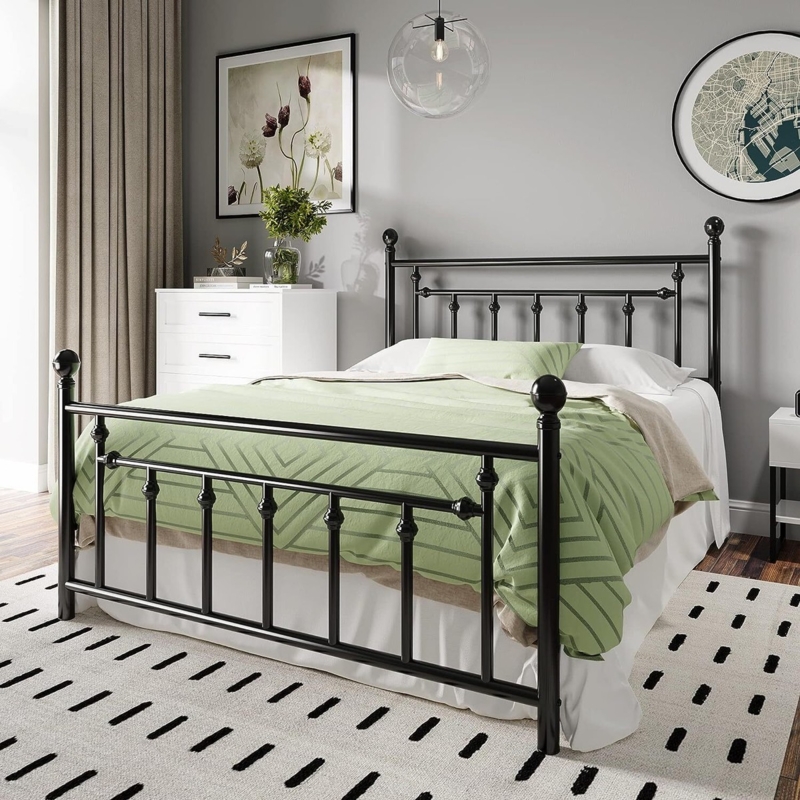 Metal Bed Frame Spindled Headboard Decorative Footboard Iron Art