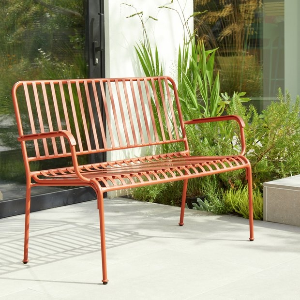 Metal Garden Bench in Terracotta Finish with Tubular Frame