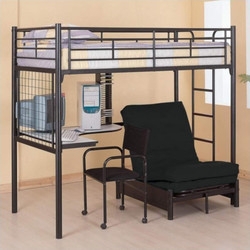 Metal Loft Bed Futon Seating Mesh Panel Industrial Dorm Furniture
