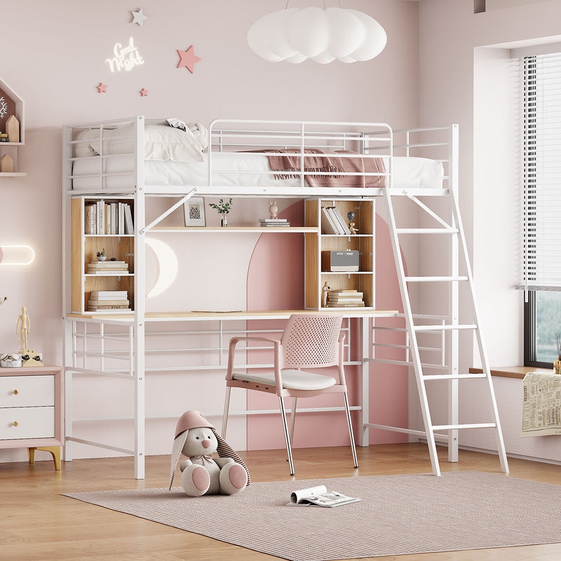 Metal Loft Bed White Desk Shelving Towers Ladder