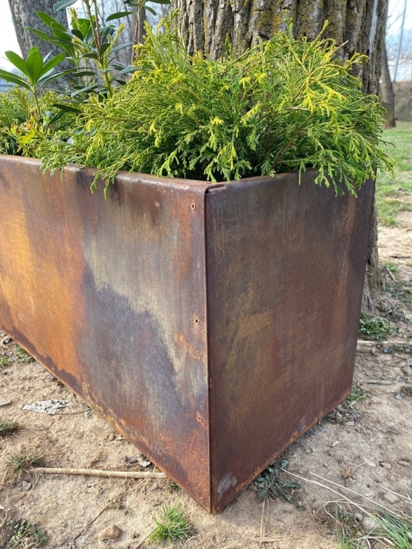 Metal Planter Corner Screws Oxidized Patina Rustic Rectangular Box
