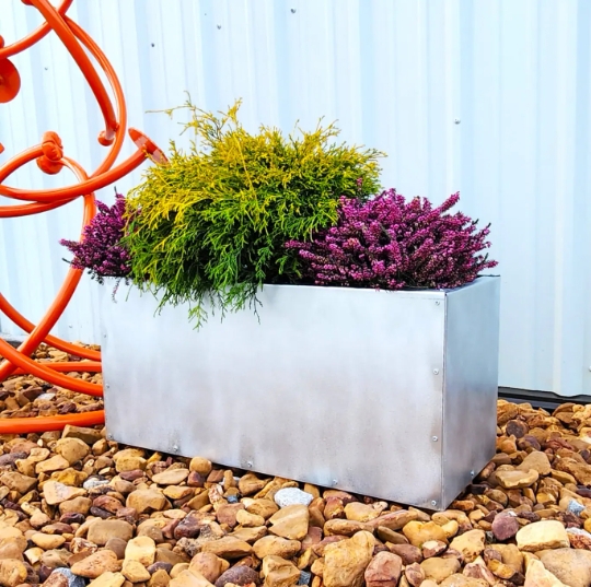 Metal Planter Oversized Rectangular Silver Trough with Rivets