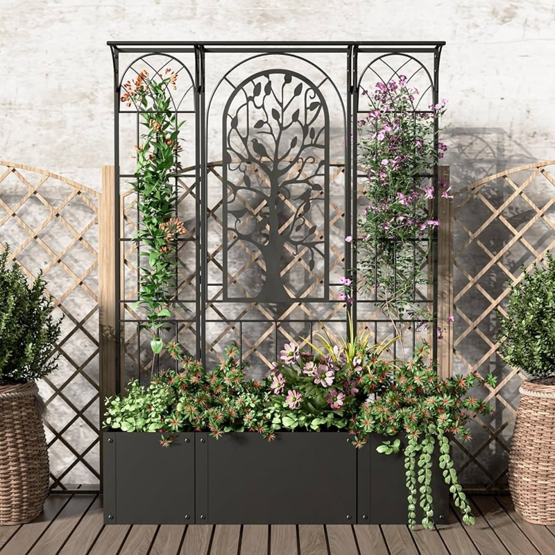 Metal Planter Trellis featuring Laser Cut Tree Design